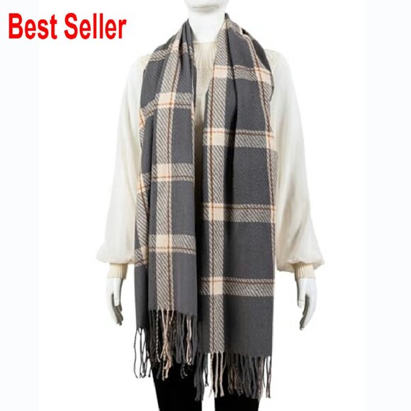 Oversized Plaid Shawl Scarf Soft Cashmere Feel Tassels Winter Wrap Chic - Picture 3 of 8